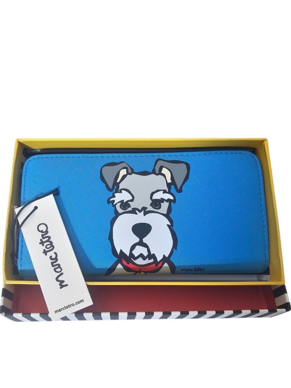 Marc Tetro Schnauzer Dog Zip Around Wallet Clutch Blue New With Tags Gift Box